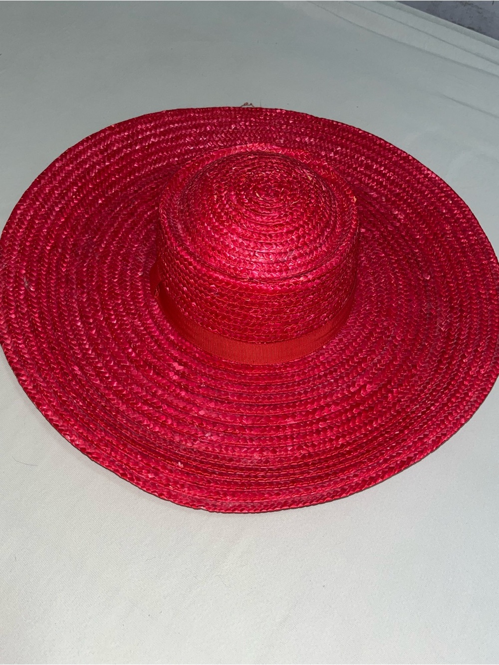 Women's Wide-Brim Straw Sun Hat in Pink with Ribbon Band